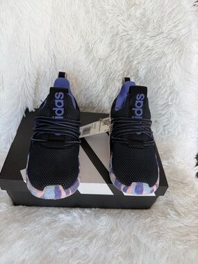 adidas Black Sneakers with Lavender Accents and Multicolor Sole
